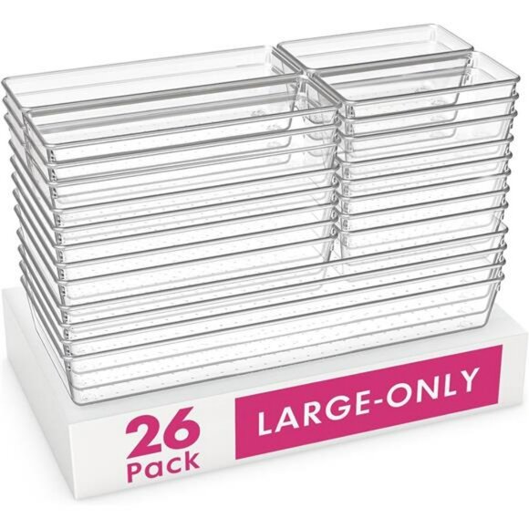 Clear Plastic Drawer Organizer Bins Set Kitchen Bathroom Makeup Storage - Picture 1 of 7